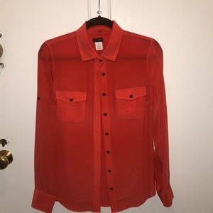 Orange button down blouse XS